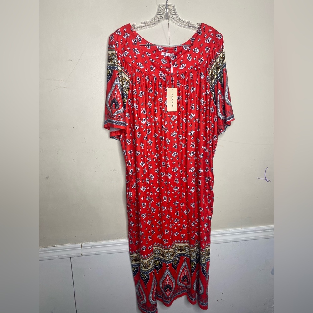 Elegant Red Paisley Midi Dress